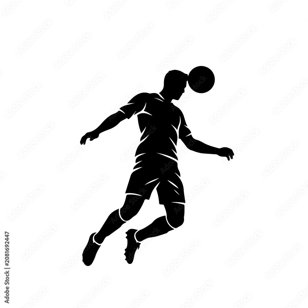 Fototapeta premium Soccer Player Header Shot Silhouette Vector on White Background