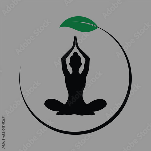 Yoga Silhouette with Leaf Circular Logo