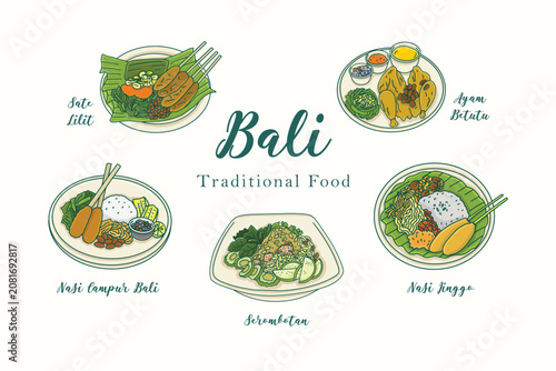 Schilderij op canvas Traditional Indonesian Food Vector Illustration