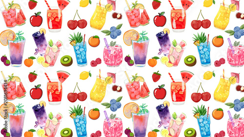 Valokuva Vibrant and refreshing seamless pattern featuring an array of colorful fruit bev