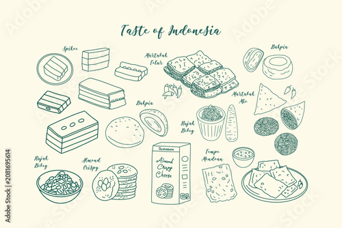 Schilderij op canvas Traditional Indonesian Food Vector Illustration