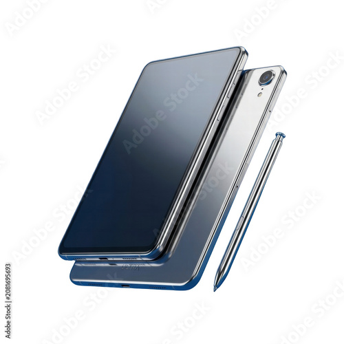 Modern smartphone with stylus pen on black background