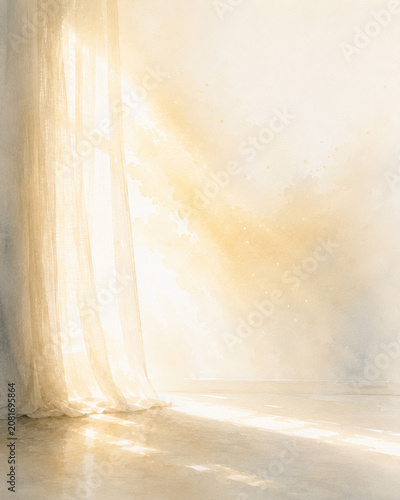 Whispers of the Holy Spirit – Symbolic Collection  Morning Light Through Linen, Minimalist Watercolor Illustration