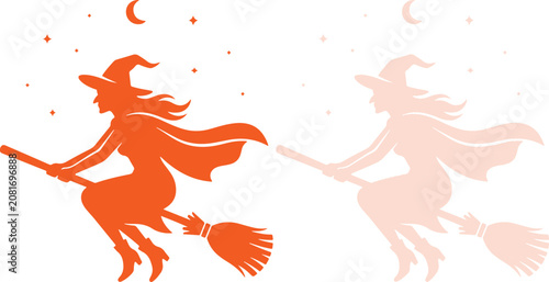 Fotografía Flying witch on broomstick silhouette graphic for happy halloween celebration sc