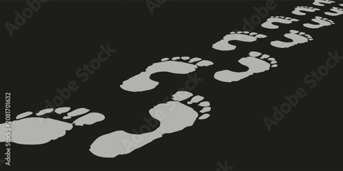 Collection human footprints vector. Boot sole, bare feet, baby footprint, high heel.