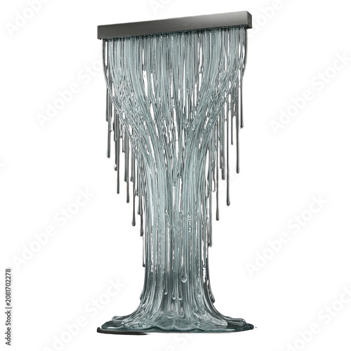 Modern glass waterfall sculpture on black background