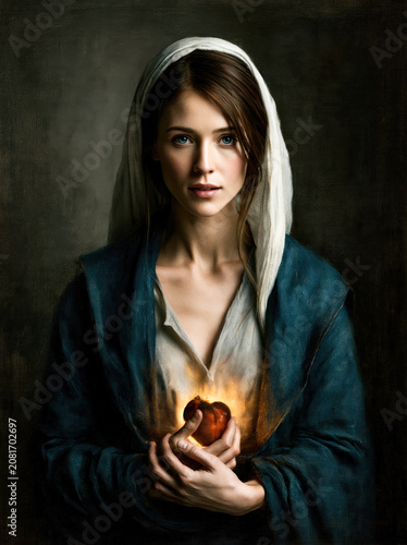 Immaculate Heart of Mary Devotional Portrait AI Generative – no real persons