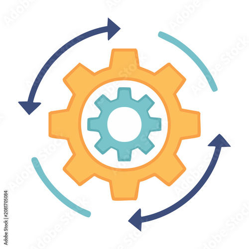 Orange gear with circular arrows icon