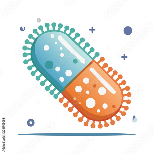 Pill with virus illustration on transparent background