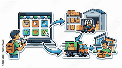 Online shopping order fulfillment to customer delivery process