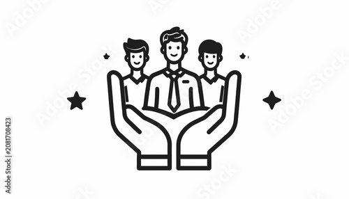 Businessmen in hands support team.