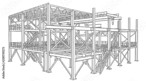 Industrial steel framework construction for large building structure