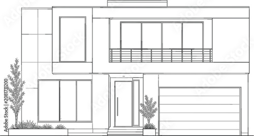 Villa vector illustration for real estate poster with luxury house facade balcony and clean outline style
