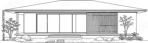 House vector illustration for real estate poster with modern facade garage balcony and clean outline style
