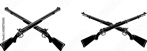 Foto Crossed Vintage Rifles And Antique Muskets Vector Silhouette Set For Military Hi