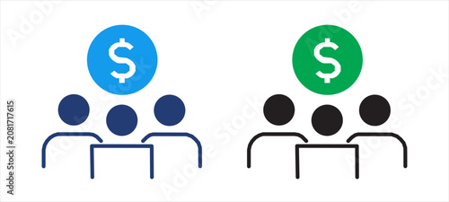 Group People Dollar Money Icon Set – Outline, Filled & Blue Duotone Finance Icons