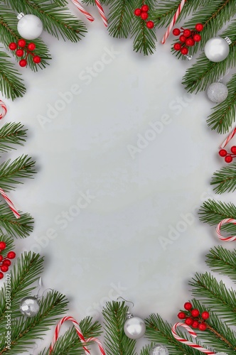 Festive Decoration With Pine Branches and Red Berries During Holiday Season