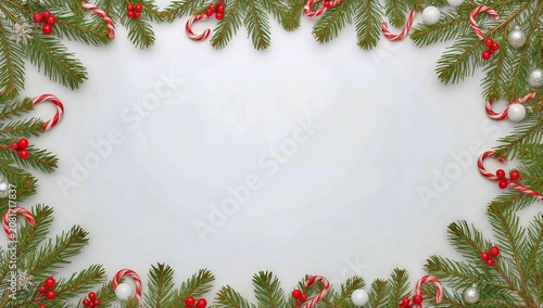 Christmas Decorations With Candy Canes and Greenery on a White Background