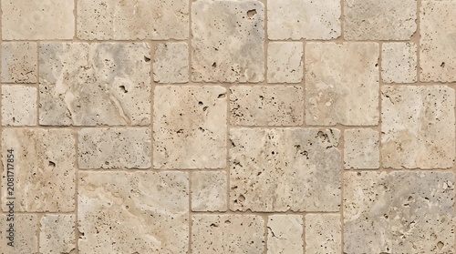 Travertine Stone Tile Floor with Versailles Pattern