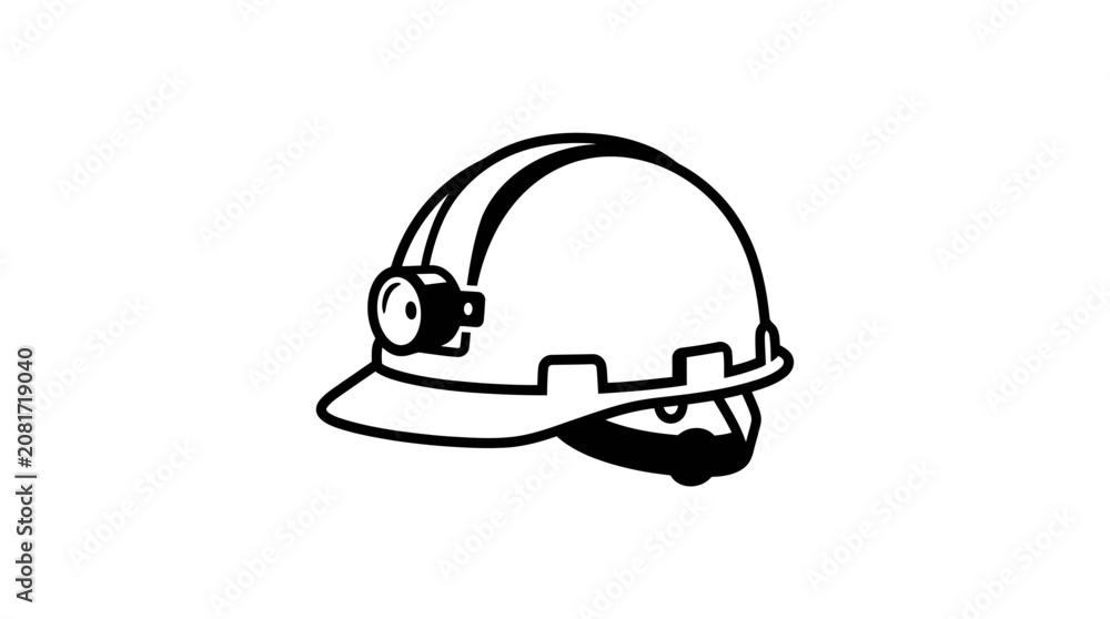 Fototapeta premium Protective hard hat with headlamp for work and safety