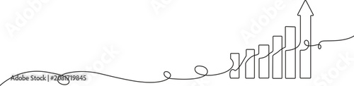Continuous line drawing of growth bar chart business financial success concept vector