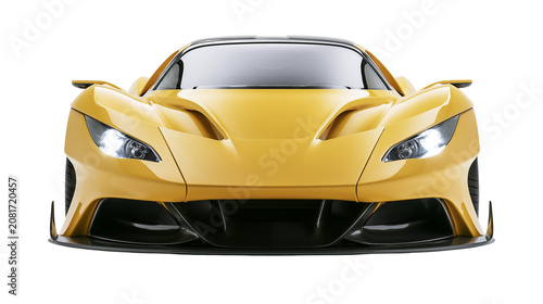 Quadro su tela Yellow sports car with sleek aerodynamic design headlights on, isolated on trans