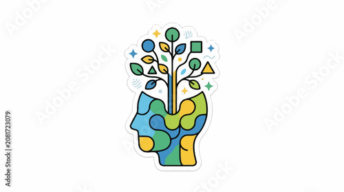 Abstract head profile with a stylized tree growing out of it
