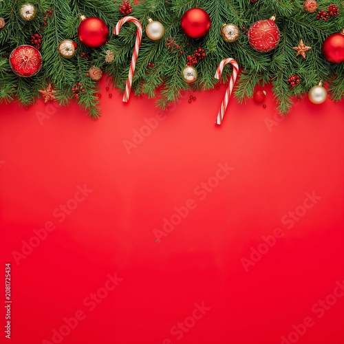 Decorations Hang Above a Bright Red Background for a Holiday Celebration