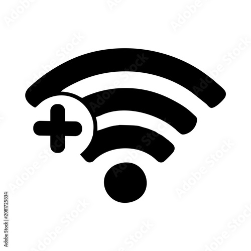 Fotografie A simple black Wi-Fi signal icon is displayed on a white background