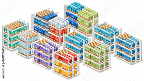 Colorful stacked storage boxes in neat arrangement for organization and storage solutions