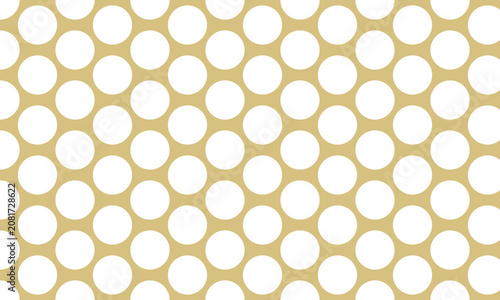 Seamless repeating pattern of white circular dots on a gold background