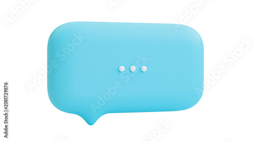 3D rendered blue speech bubble with three white dots, isolated on transparent background