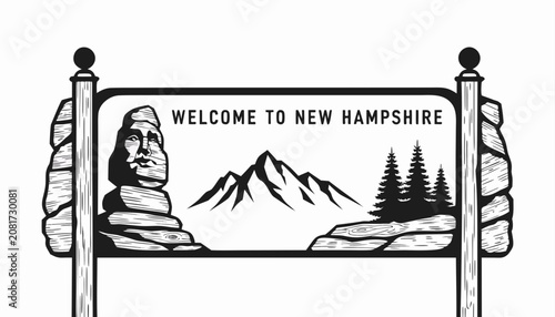 Slika na platnu Very beautiful black and white realistic vector of a classic roadside welcome si