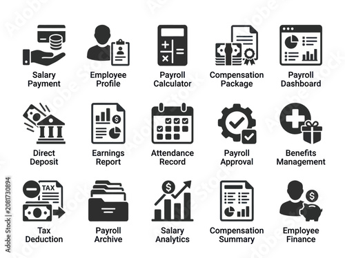 Business Icons: Payroll, Salary, Finance, HR - Icons Set
