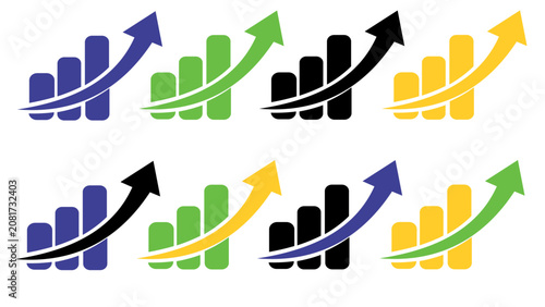 Rising Bar Chart Icons Set Showing Financial Growth in Minimalist Vector Style