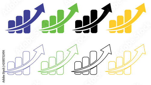 A collection of rising bar chart icons representing financial growth and progress.