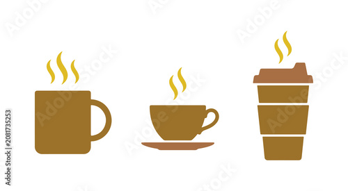 Vector illustrations of various hot drink cup icons.