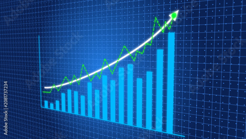 Futuristic Business Growth Chart Monthly Progress and Increasing Sales in HUD Technology Style