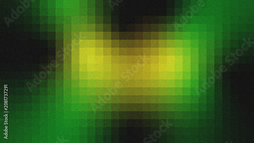 Fényképezés Dark black, vibrant green, and soft lime yellow abstract backdrop featuring layered grid lines, grainy film noise texture, smooth radial gradient glow centered in frame