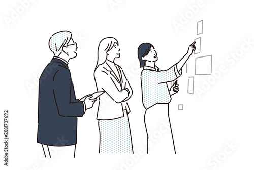 オフィスでミーティングするビジネスパーソンービジネスチームのスタートアップイラスト素材Businesspeople in a Meeting at the Office—Startup Illustration Assets for Business Teams