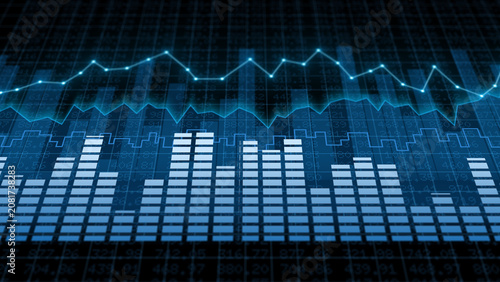 Foto Blue line chart stock exchange market showing financial investment growth, busin