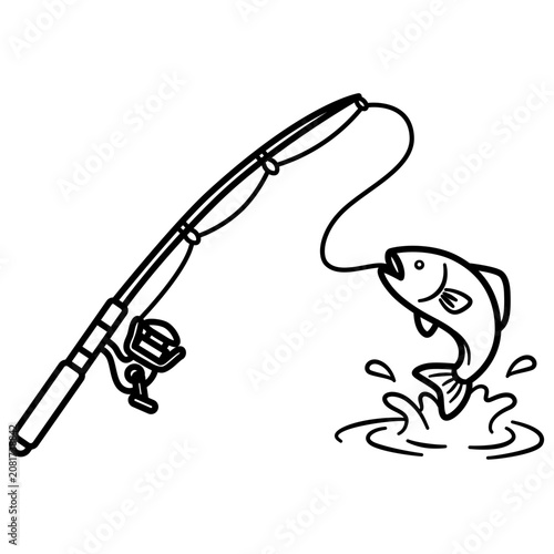 Fishing rod catching a jumping fish outline