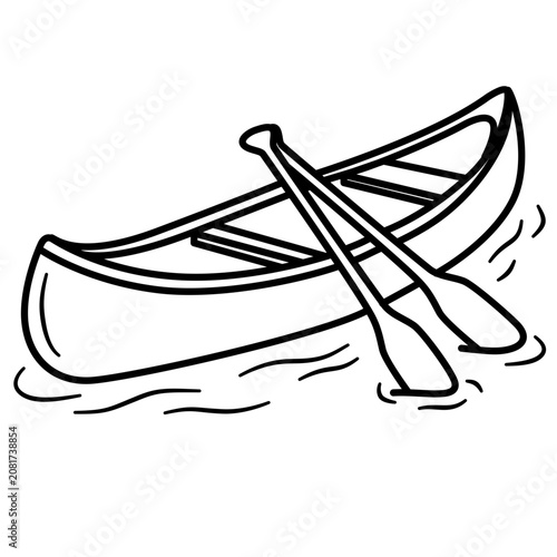 Outline art illustration of a canoe with paddles on water