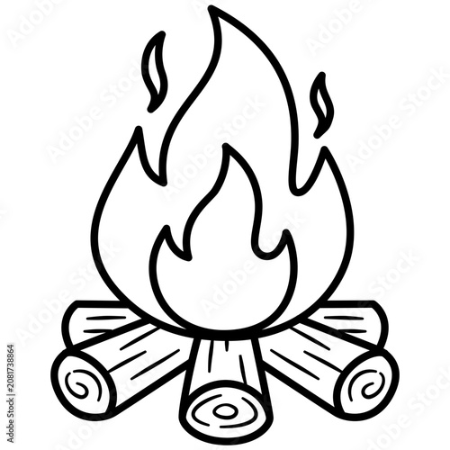 Burning campfire logs with flickering flames outline