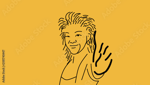 Foto advertising banner, Woman holding up number one finger , color vector illustrati