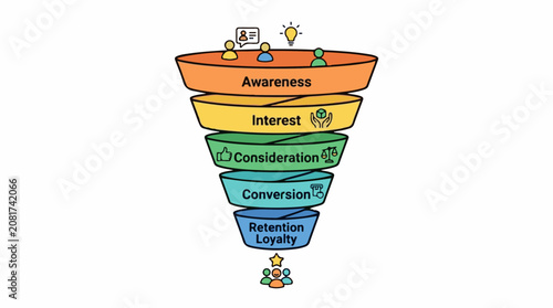 A conceptual funnel graphic illustrating stages of customer engagement