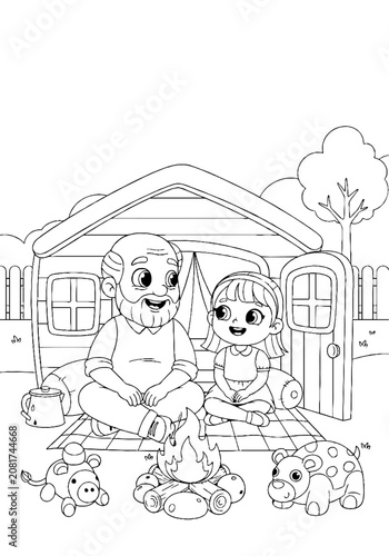 Children playing with toys in a playhouse drawing.