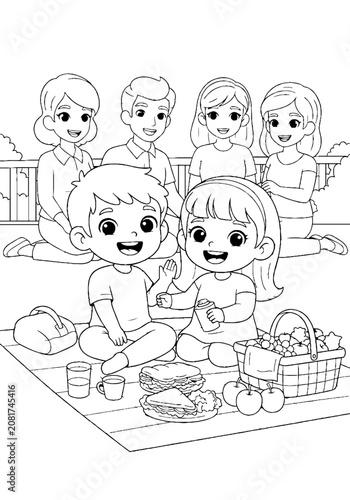 Children enjoying a picnic together outdoors.