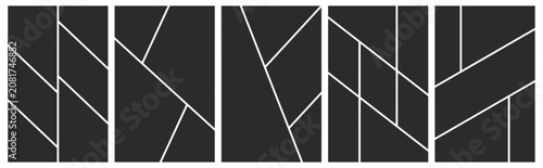 Black manga comic frame grid set, five diagonal split panel layouts, vector photo collage template mockup with grid photo effect poster and banner design. 