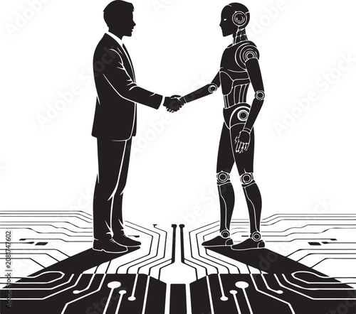 Man shaking hands with futuristic robot